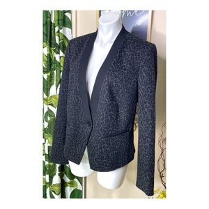 NWOT Loft Charcoal Black One Button Structured Leopard Print Hip Length Blazer